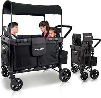 WonderFold W4 Original Stroller Wagon, 4 Seater, Black | Foldable Wagon with an...